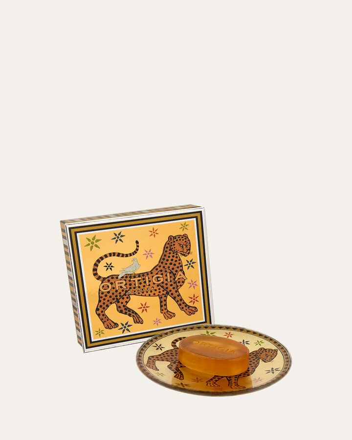 Ortigia 1.4oz Ambra Nera Glass Plate & Soap Set