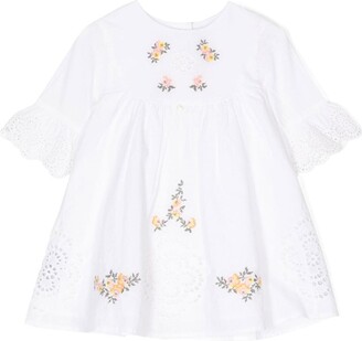 Tartine et Chocolat Floral-Embroidered Cotton Dress