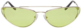 Prada Silver and Green Metal Oval Sunglasses