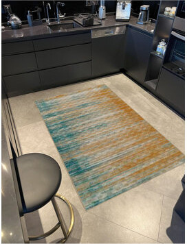 Hokku Designs Machine Washable Striped Wicker Patterned Blue Modern Decorative Area Rug