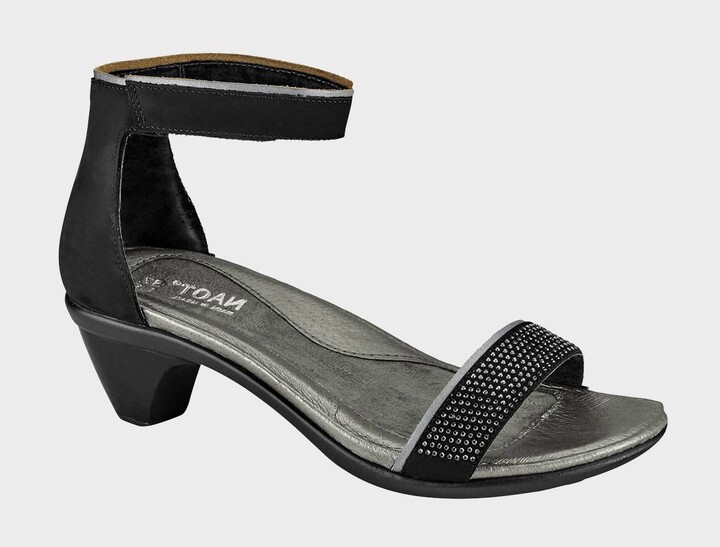 Women's Progress Velvet Metal Rivets Ankle Strap Sandal In Black