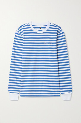 Bella Freud Embroidered Striped Cotton-jersey Top - Blue