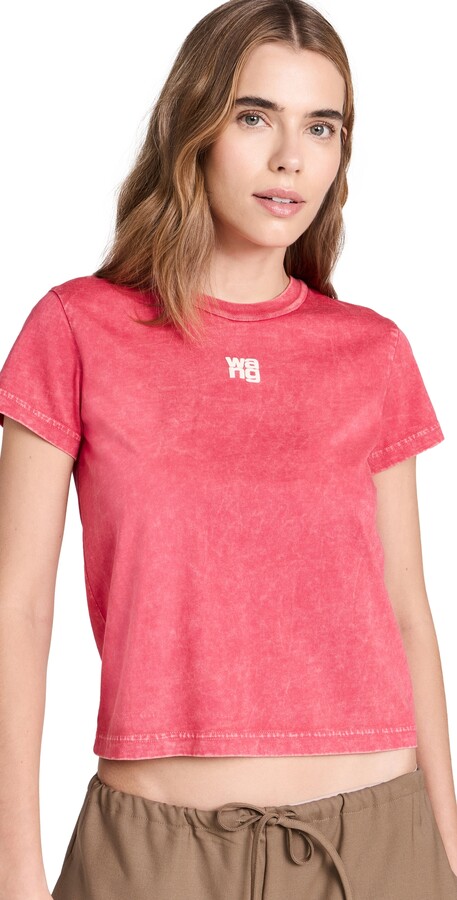 Alexander Wang Essential Jersey Shrunk Tee with Puff Logo & Bound Neck