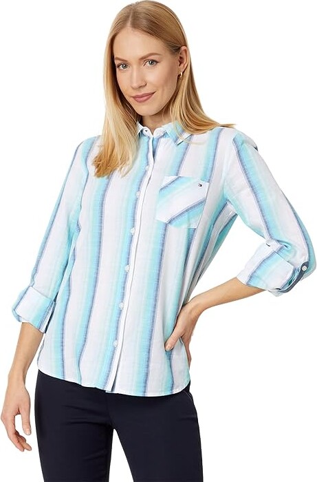 Tommy Hilfiger Women's Blue Button down Tops on Sale