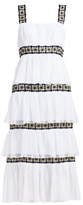 Thumbnail for your product : Carolina Herrera Floral-beaded Tiered Silk-chiffon Midi Dress - White Black