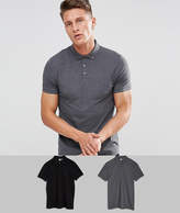 Thumbnail for your product : ASOS Design Pique Polo With Button Down Collar 2 Pack Save