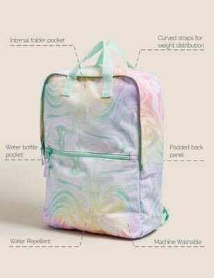 M&S Collection Kids' Water Repellent Marble Print School Backpack