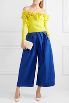 Thumbnail for your product : DELPOZO Off-the-shoulder Ruffled Basketweave Cotton Top - Yellow