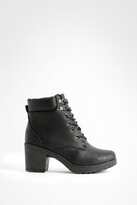 Thumbnail for your product : boohoo Wide Fit Lace Up Heeled Hiker Boots