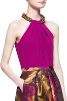 Thumbnail for your product : Carmen Marc Valvo Beaded-Neck Halter Top, Magenta