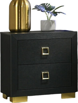 Everly Quinn Modern 1Pc Nightstand Black Color Center Glide 2-Drawers Bedside Table Square Pulls Bedroom Furniture(Includes Only Nightstand)