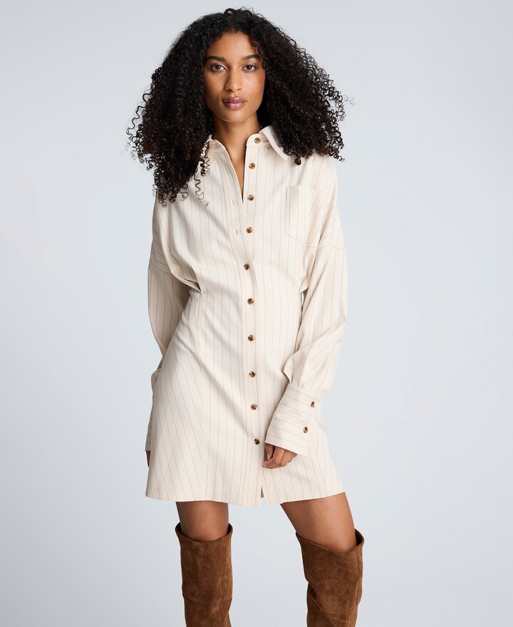 Kenneth Cole Women's Long-Sleeve Striped Shirt Dress - Almond Milk/mink Taupe