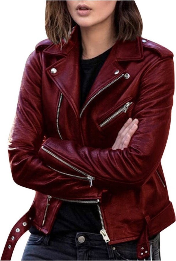 dark red biker jacket