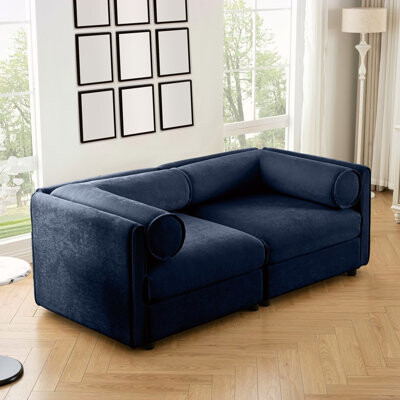 Latitude Run Stylish Chenille 2-Seater Sofa With Storage, Cylindrical Backrest And Armrests, Modern Fabric Loveseat