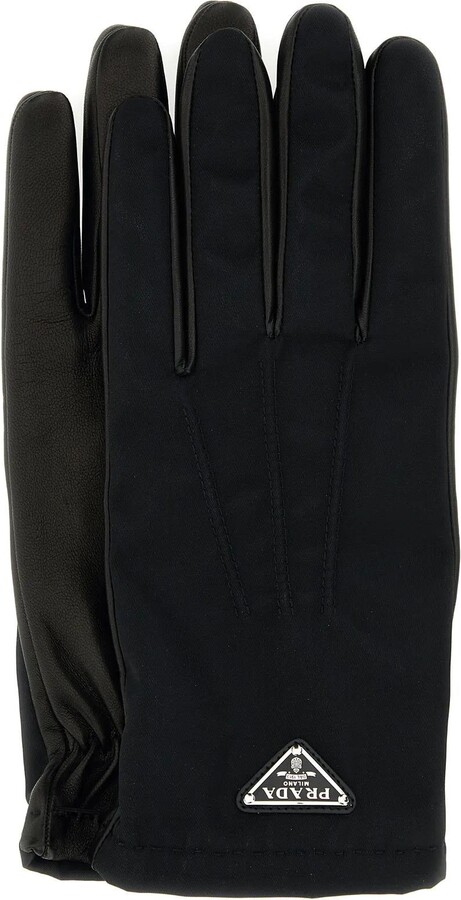 Prada Black Nylon And Nappa Leather Gloves
