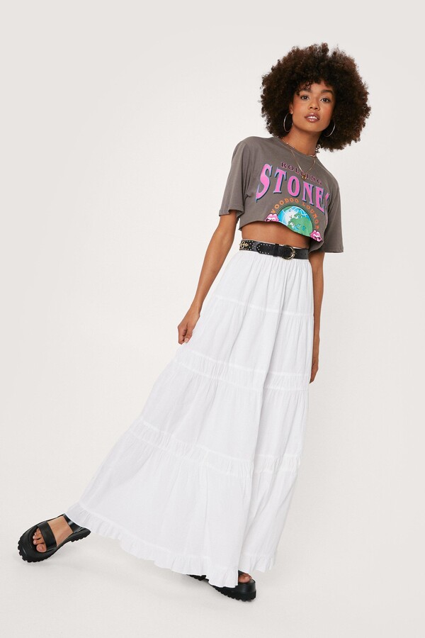 Nasty Gal Womens Textured Cotton Tiered Maxi Skirt - White - 14 - ShopStyle
