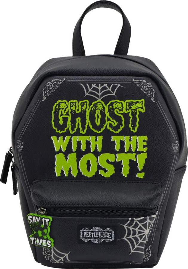 Beetlejuice Mini Backpack, Coffin Shape Small Travel Bag Purse for Men and Women, Adjustable Shoulder Straps, Black, 11 Inch