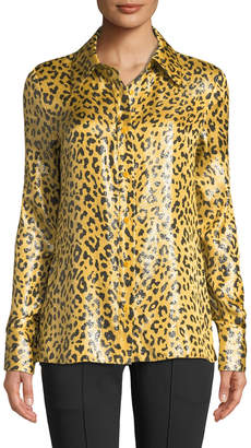 Diane von Furstenberg Leopard-Print Metallic Button-Front Shirt