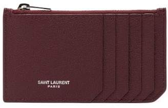 Saint Laurent Fragments Grained Leather Cardholder - Womens - Burgundy
