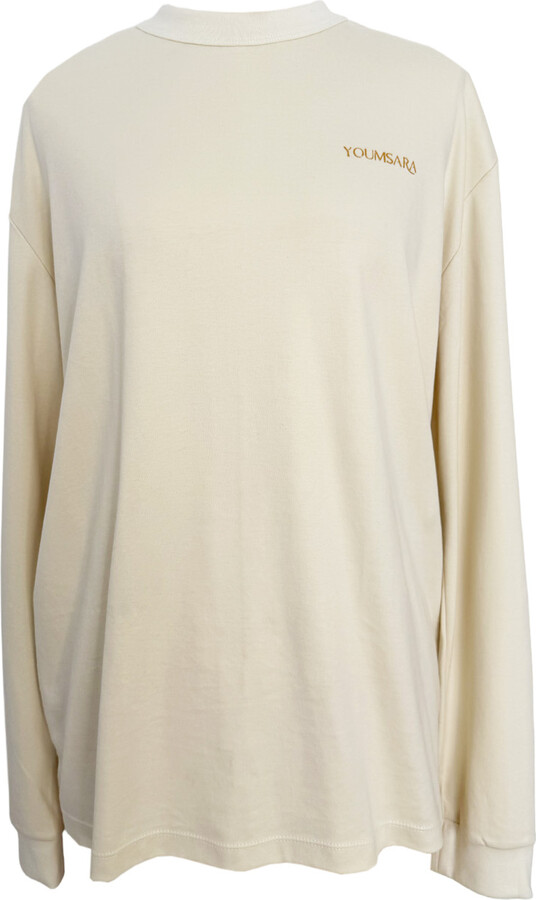 Youmsara Neutrals / White Dune Long-Sleeve Tee – Bone-Coloured Crewneck