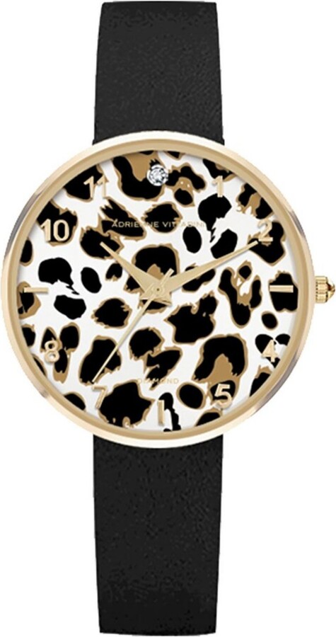 Adrienne Vittadini Women's Black Leather Strap Watch 34mm - ShopStyle