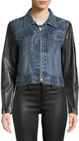 Thumbnail for your product : Nico Zip-Front Denim Jacket with Leather Sleeves