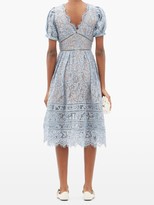 Thumbnail for your product : Self-Portrait Puffed-sleeve Guipure-lace Dress - Light Blue