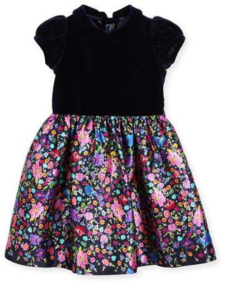 Oscar de la Renta Collared Floral Mikado Dress, Multicolor, Size 2-6