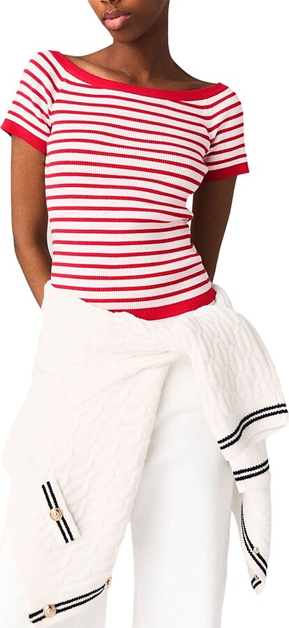 Maje Striped Knit Boat Neck Top