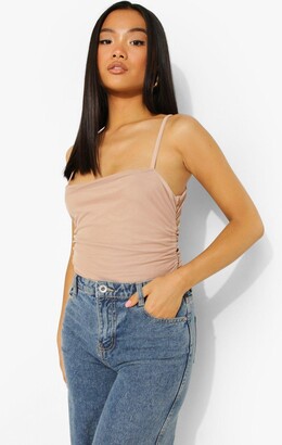 boohoo Petite Double Layer Mesh Ruched Bodysuit