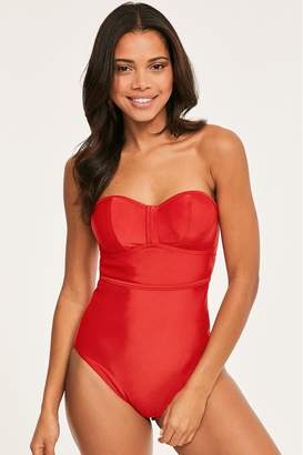 Figleaves Womens Red Rene Underwired Tummy Control Bandeau Swimsuit - Red