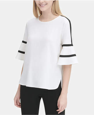 Calvin Klein Piped-Trim Flare-Sleeve Top
