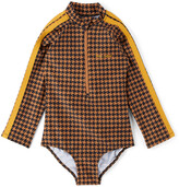 Thumbnail for your product : Mini Rodini Kids Brown Houndstooth Long Sleeve Swimsuit