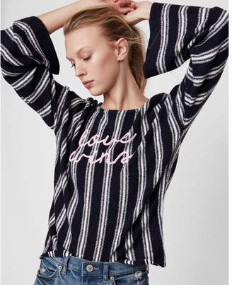 Express stripe love wins scoop back flare sleeve sweater