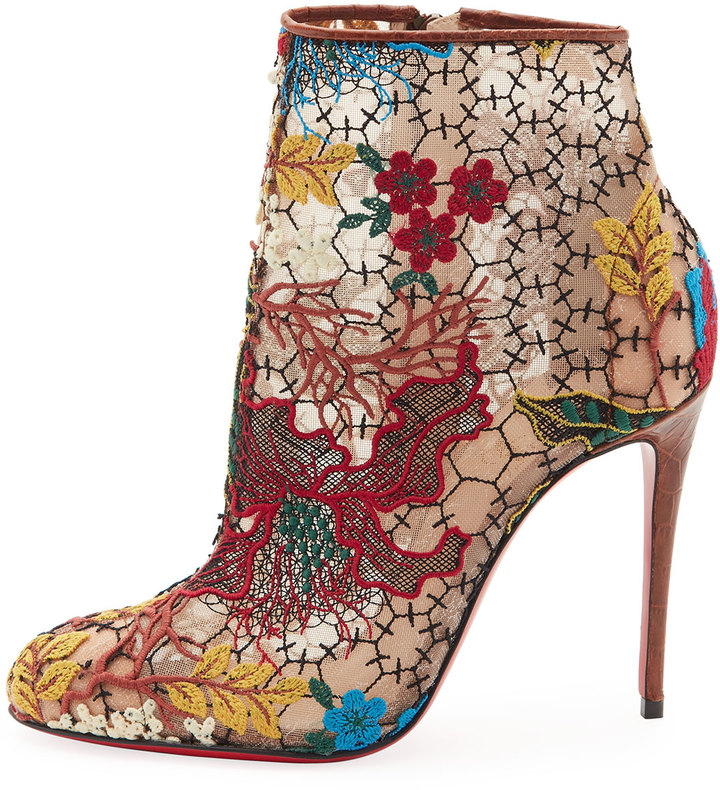 Christian Louboutin Miss Tennis Embroidered Lace Red Sole Bootie, Brown ...