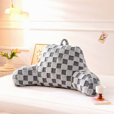 MODAIO Checkered Comfort Rest Pillow - Bed Wedge Backrest with Arms Support for Sitting Up, Incline Cushion for Sleeping & Snoring - Grey, Large