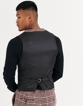 ASOS DESIGN super skinny suit suit vest in burgundy and camel wool blend check