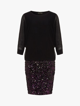 Phase Eight Geonna Sequin Skirt Knit Dress, Black