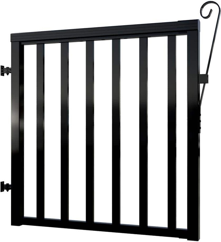 PEAK Aluminum Railing 42 in. x 40 in. Black Aluminum Deck Railing Wide Picket Gate