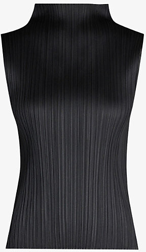 Pleats Please Issey Miyake Womens Black Basic High-Neck Sleeveless Pleated Crepe Top 5