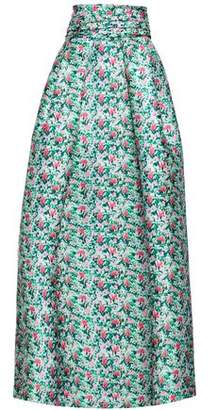 Monique Lhuillier Flared Floral-print Duchesse Satin-twill Maxi Skirt