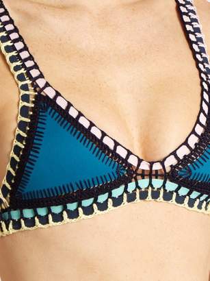 Kiini Flor Crochet-trimmed Triangle Bikini - Womens - Blue Multi
