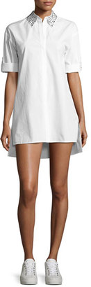 Alice + Olivia Camron Embellished-Collar Tunic Shirtdress, White
