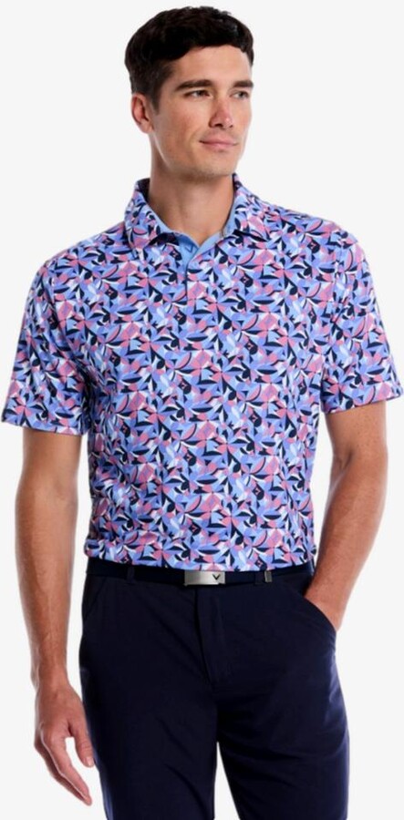 Callaway Dogwood Floral Geo Print Men's Golf Polo Shirt