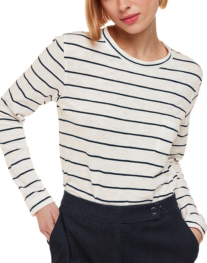 Whistles Striped Crewneck Long Sleeve Tee ShopStyle Tops