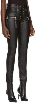 Unravel Black Leather Lace-Up Pants