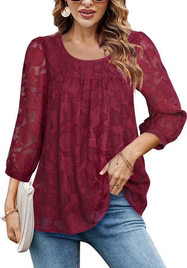 MCKOL Red Blouses for Women Womens Blouses and Tops Dressy for Wedding  Loose Fit Tunic Tops Formal Blouses Elegant Evening Wear Womens Fall Tops  Fashion 2022 Burgundy Medium - ShopStyle