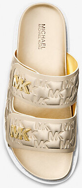 【Michael Kors】Stark Logo Embossed Faux Leather Sandal Michael Kors Stark Logo Embossed Faux Leather Slide Sandal