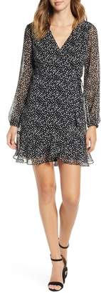 all in favor brittany wrap mini dress