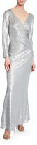 Thumbnail for your product : Tadashi Shoji Sequin Jersey V-Neck Long-Sleeve Gown w/ Pintuck Detail